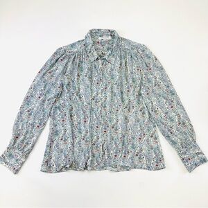 Ditzy floral blouse XL long sleeve Womens Size XL blue pink Office Plus Size